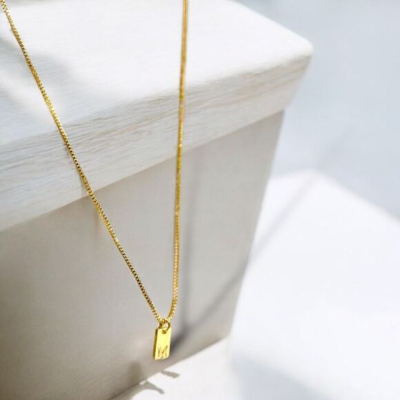 Gold-Plated Initial Bar Pendant Necklace 14k Over‎ stainless steel - Picture 13 of 16